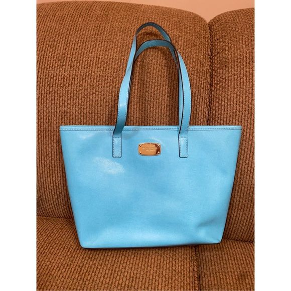 Michael Kors Robin Egg Blue Tote Saffiano Leather Purse Bag, MSRP $398 - Picture 2 of 15